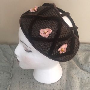 Vintage brown with pink flowers Vintage Hat